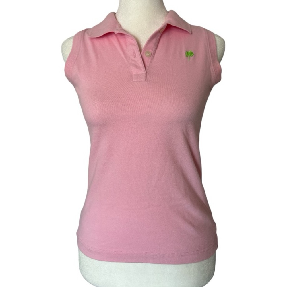 Lilly Pulitzer Pink Collared Sleeveless Tank with Green Palm Accent